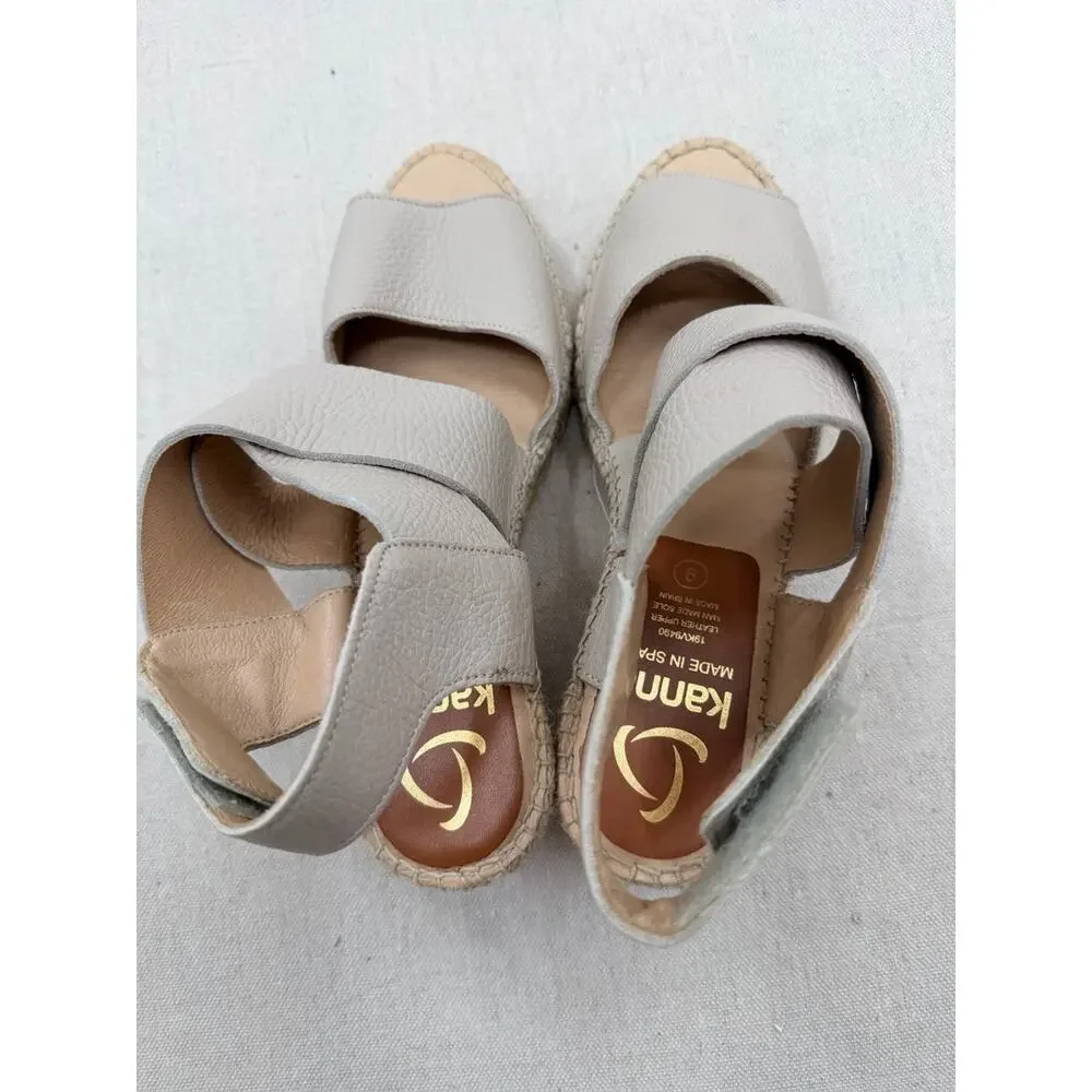 kanna Taupe Textured Leather Espadrille Wedge Sandals